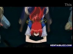 Rambut merah hentai sekolahan mendapat dibor oleh tentakel monster